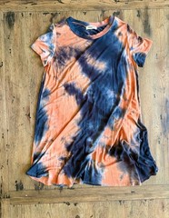 Ginger G Women&rsquo;s Orange and Navy Blue Tie-Dye Short Sleeve Dress