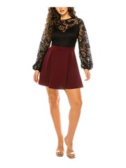 B DARLIN Womens Mini Dress Maroon Balloon Sleeve Scuba Juniors 34