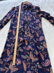 Schrader Sport NY Dress SZ 12 Button Navy Floral Boho Modest Chic Retro Vintage