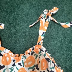 Cider White Orange Green Floral Sweetheart Smocked Strappy Midi Sundress S