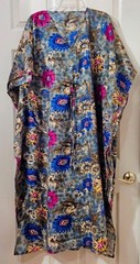Silk Saree Kaftan Kimono~ Women&rsquo;s~ Blue, Red, Gold, Beige Flowers ~ Long Dress