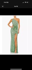 Mac Duggal Sequined One Shoulder Draped Lace Up Gown In Sage Size 4.