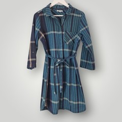 White Stuff Checkmate Shirt Dress Womens 14 Blue Plaid Cotton Belted Mini Tunic