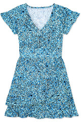 PEP Women&rsquo;s Sundress Printed Floral Mini Ruffle Dress – Small – Tropical Blue