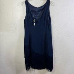 Trina Turk Alana navy swing size 6 mock pleat Elegant Navy Fringe Dress nwt