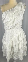 Chelsea Violet Dress Flare Small One Shoulder Lace Tiered White Cocktail NW $158