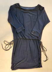 WHBM Black Mini Dress Small Blouson cold shoulder Drawstring sides Stretch