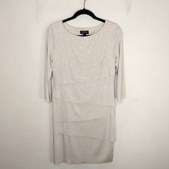 Tahari ASL Tiered Sparkle Shift Dress 8P Petite Women&rsquo;s Beige Pull On