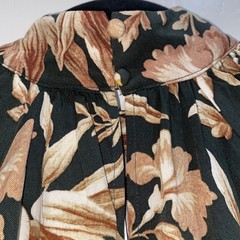 H&M Sz 12 NWT Dark Green Floral Wide Cut Dress Tan Leaves Fall Autumn Winter