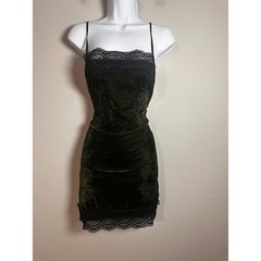 Widow Dolls Kill Take Me To The Altar Green Velvet Lace Slip Mini Dress Small
