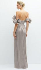 After Six 6883…Convertible Strap Metallic Pleated Dress…Taupe…..Size XXS