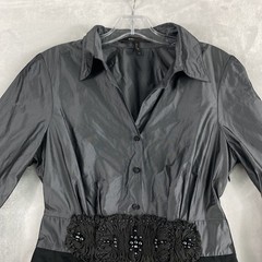 BCBGMAXAZRIA Dress Women Sz 8 Gray Black Pleated 3/4 Sleeves Chic Parisian