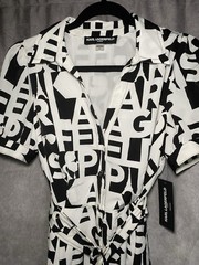 NEW Karl Lagerfeld Paris Dress Size 10 Logo Print Belted Shirt Dress Black White