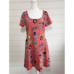 Marvel Avengers Coral Graphic Superhero Scoop Neck Dress Size L Comic Print