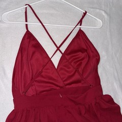 NWOT Elegant Fiery Red Floerns V Neck Spaghetti Strap Backless Split Dress Med