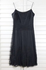 CARMEN MARC VALVO Collection Beaded Vintage Mesh Lace Midi Evening Dress Size 12