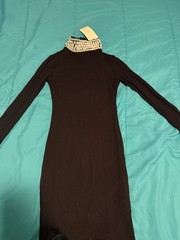 JUSHYL Black Solid Beaded Long Sleeve Long Dress Zip Closure Size S Women
