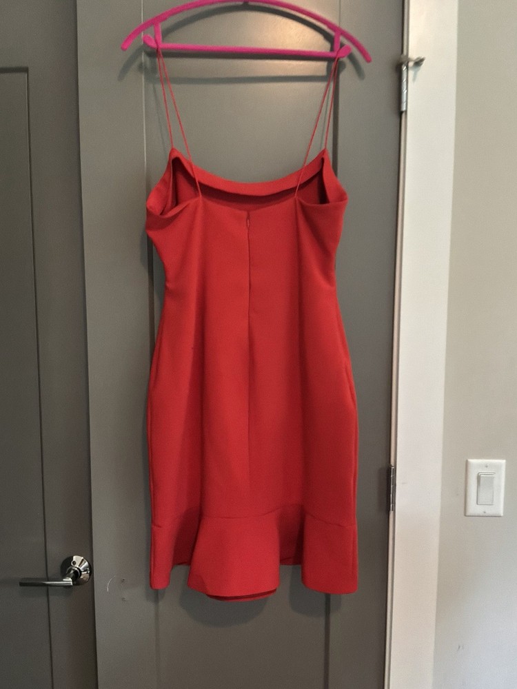 TKEES Sheath Dress Red Solid Scoop Neck Spaghetti Strap Knee-Length Women 12