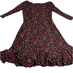 Lily Women’s Black Red Hearts 3/4 Sleeve Fit & Flare Knee Length Dress Medium