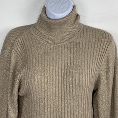 Apt 9 Turtleneck Dress Sz L Metallic Gold Knit Minimalist Fall Winter Casual