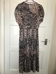 New Look Brown Black Animal Print Sleeveless Satin A Line Pleated Dress UK 10