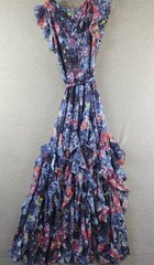 Lauren Ralph Lauren Print Ruffle-Trim Crinkle Georgette Gown Womens 4 Blue Multi