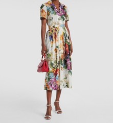 Dolce & Gabbana Women&rsquo;s White Floral Notched Collar Short Sleeve Dress Size 48