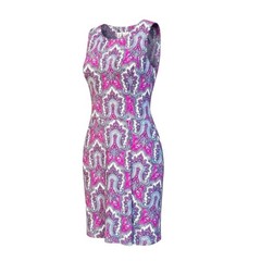 BO&NIC Women&rsquo;s Size XL A-Line Pleated Dress Pink Grey Abstract Print Sleeveless