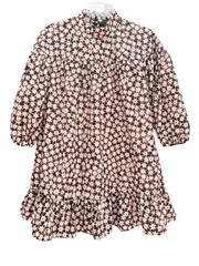 Anthropologie Long Sleeve Mock Neck Swing Mini Dress Womens Medium Stars Brown