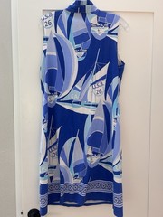Barbara Erickson Blue/White Nautical Print Collared Sleeveless Sundress M