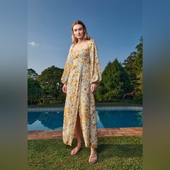 Agua Bendita Vida Capullo Floral Maxi Dress L NWT $1100