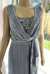 BCBG MAX AZRIA $338 KOKO Draped High Slit Printed Maxi Gray Dress Size 8