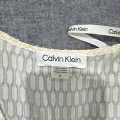 Calvin Klein White Chiffon V-Neck Wrap Tie 3/4 Puff Sleeve Geo Short Size 10