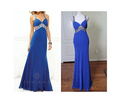 Faviana Formal Dress Blue Size 2 Halter Rhinestone Pageant Party Bridesmaid Gala