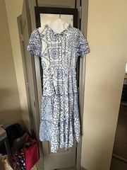 Hayden Blue White Floral Smocked Puff Sleeve Button Front Midi Dress S