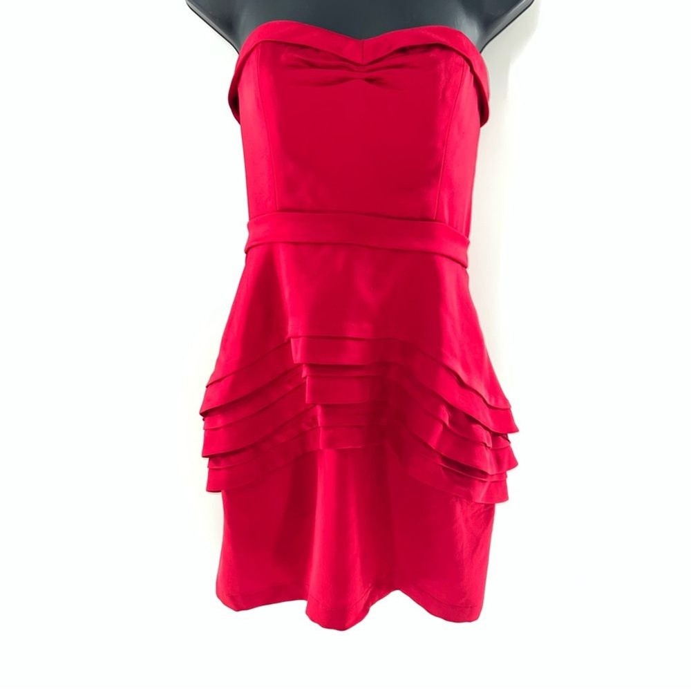 BCBGMaxAzria Deep Red Strapless Sweetheart Neckline Pleated Skirt on Dress-Sz 6