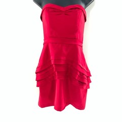 BCBGMaxAzria Deep Red Strapless Sweetheart Neckline Pleated Skirt on Dress-Sz 6