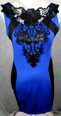 SOURCE UNKNOWN Blue Black Faux Leather Lace Bodycon Cocktail Dress Women&rsquo;s M