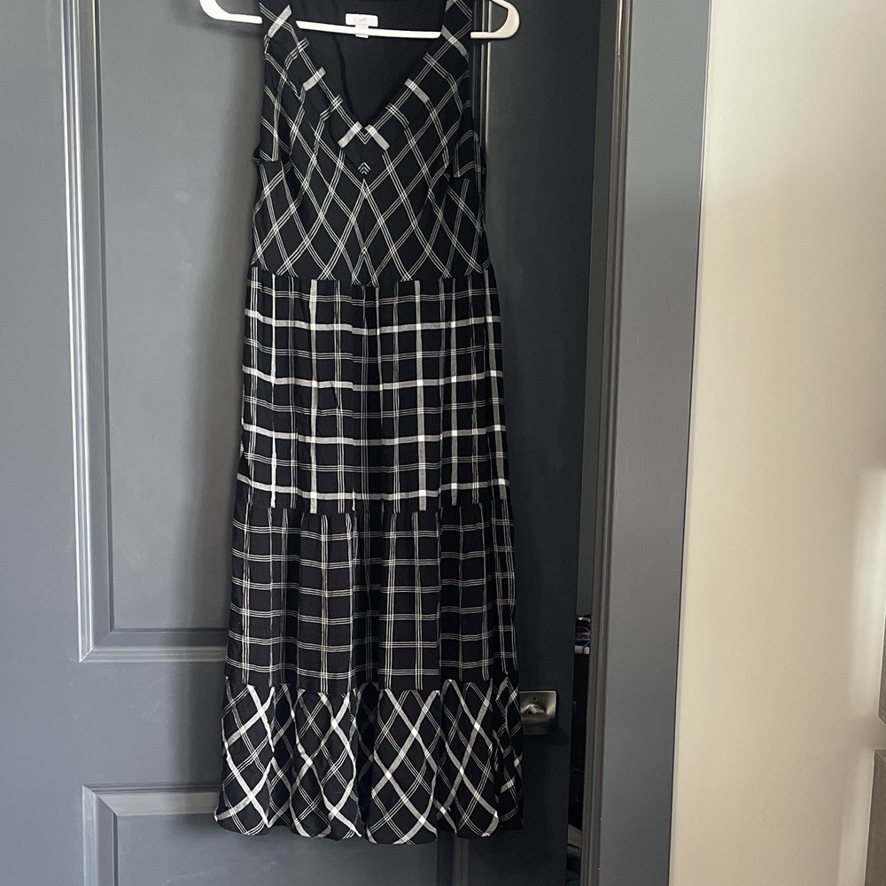 J. Jill Black White Plaid Tiered Maxi Dress Sleeveless V-Neck Women&rsquo;s Size S
