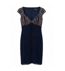 Tadashi Collection Ruched Sequin Beaded Cocktail Dress Navy Blue Women’s Size 4