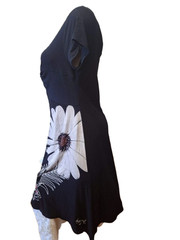Desigual Daisy Flower Sequin Heart Twist Dress Black Viscose Embroidered Logo M