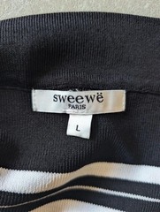 Sweewe Paris Black White Stripe Knit Dress Cold Shoulder Bodycon UK 10 – 12