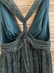 Lulus Dress Women’s Size Medium Teal Metallic Stripe Twist Back Cocktail NWT