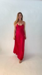 VACANCES 100% silk charmeuse non see through maxi slip dress size S/M RED