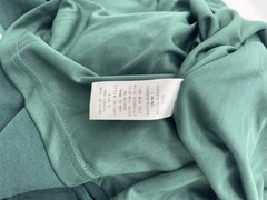INA Hunter Green High Neck Satin Gown Sz S Cowl Scoop Back Button Accent
