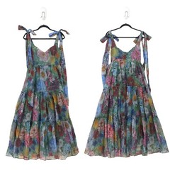 Francescas Audrey Parks Women M Alahna Dress Sage Green Tie Strap Floral Tiered