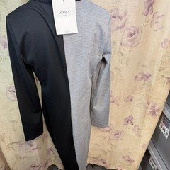Zara Basic Fall Winter 18 Colorblock Mock Neck Long Sleeve Dress Black Gray NEW