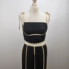 Shein Black Beige Contrast Trim Co-Ord Set Crop Top Maxi Skirt M UK 10 BNWOT