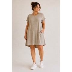 Calvin Klein Womens Tan Heathered Rolled Sleeve T-Shirt Shift Dress Medium
