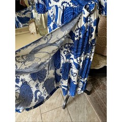 White closet elements white blue boho cottage paisley wrap Midi dress L